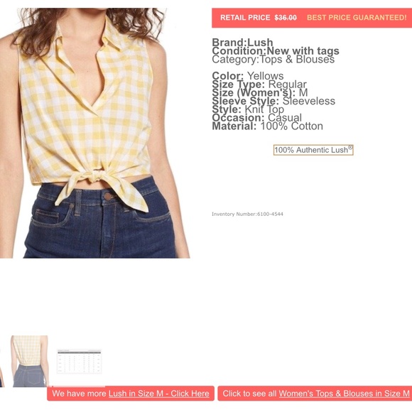 Lush Checkered Tie Front Top • Size M - Picture 3 of 6